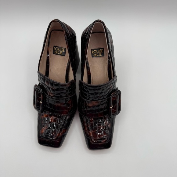Louise Et Cie Ovidio Loafer Elegant Brown Croc Embossed Block Heel Loafers SZ6.5 - Picture 4 of 17